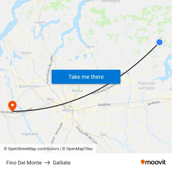 Fino del Monte to Galliate map