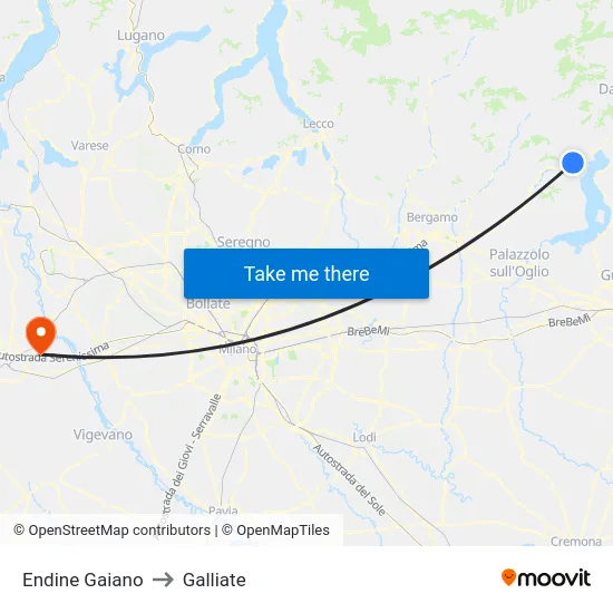 Endine Gaiano to Galliate map