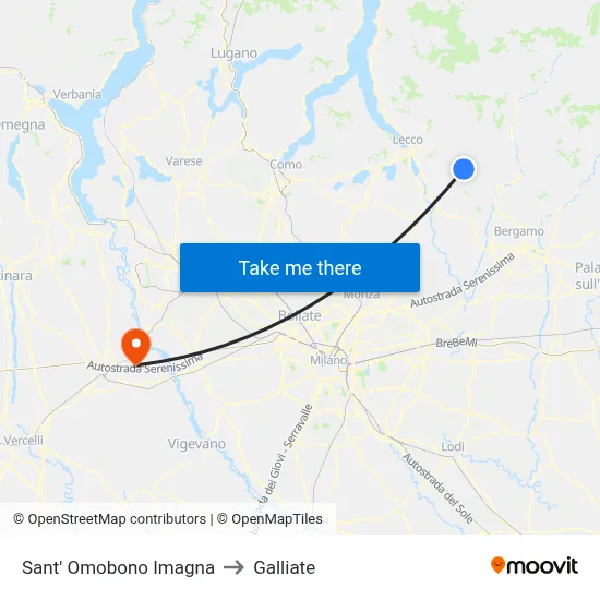 Sant' Omobono Imagna to Galliate map