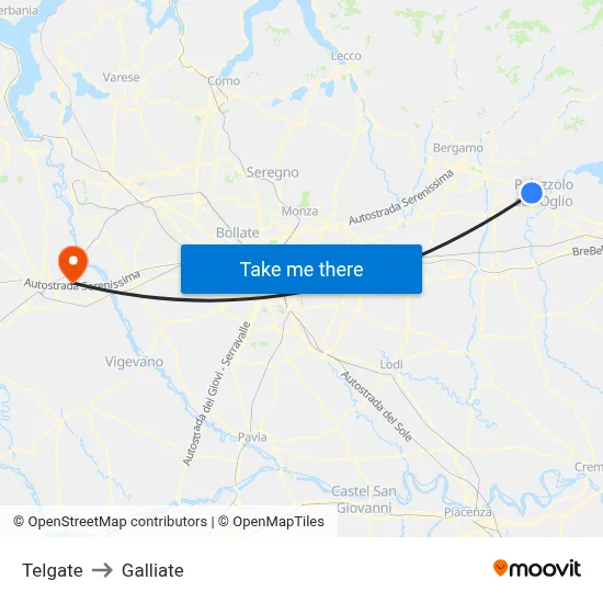 Telgate to Galliate map