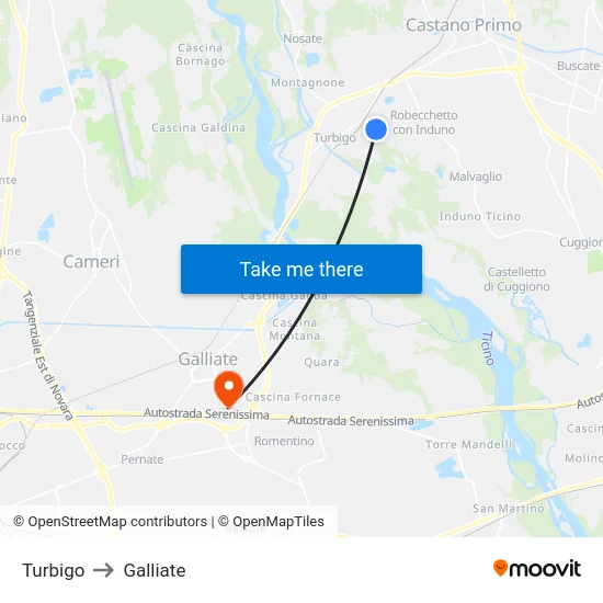 Turbigo to Galliate map
