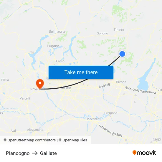 Piancogno to Galliate map