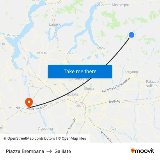 Piazza Brembana to Galliate map