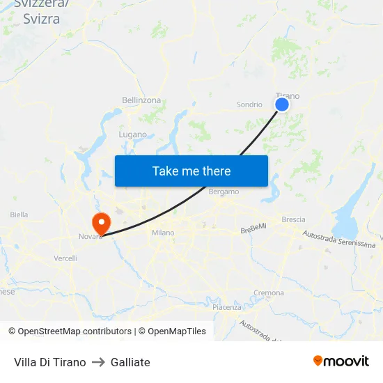 Villa Di Tirano to Galliate map
