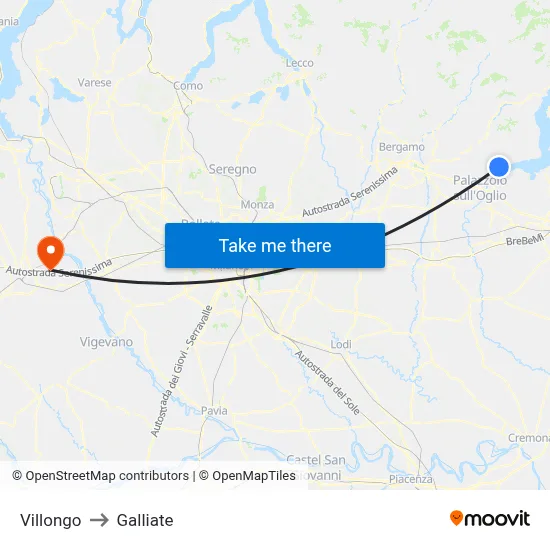 Villongo to Galliate map