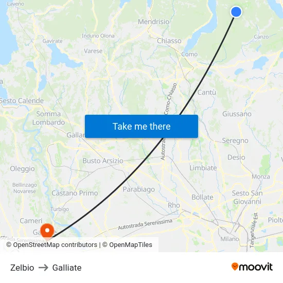 Zelbio to Galliate map