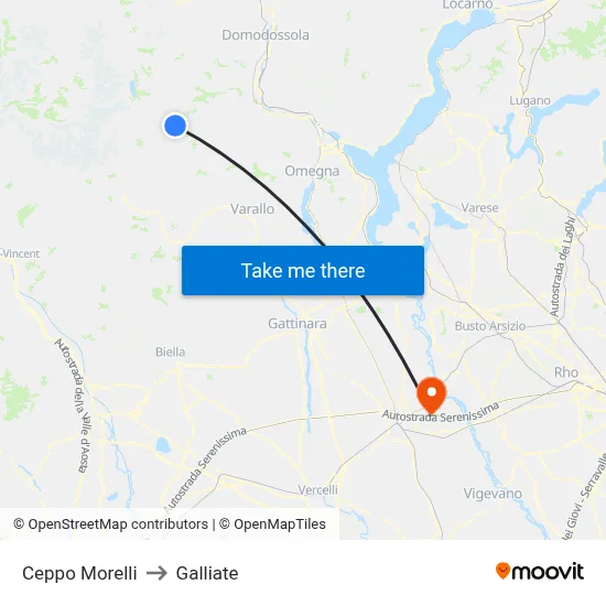 Ceppo Morelli to Galliate map