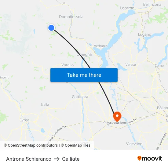 Antrona Schieranco to Galliate map