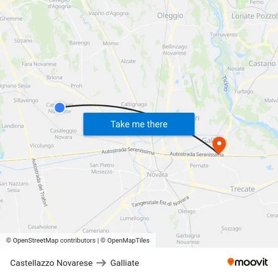 Castellazzo Novarese to Galliate map