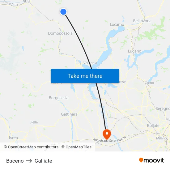 Baceno to Galliate map