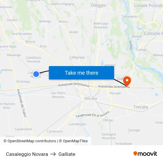 Casaleggio Novara to Galliate map