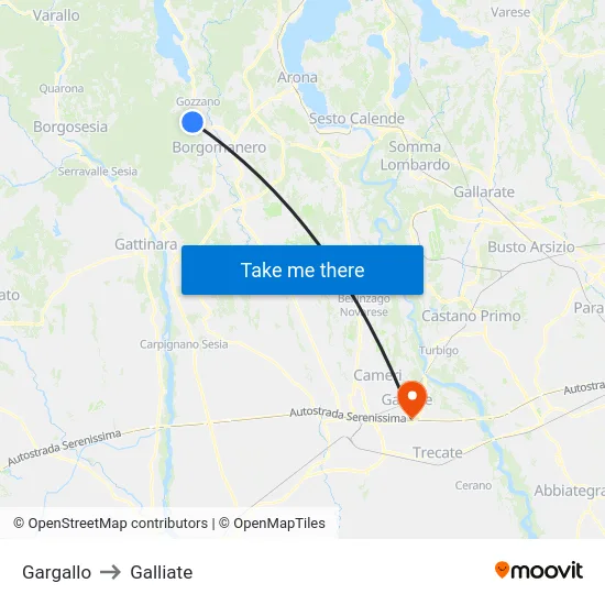 Gargallo to Galliate map