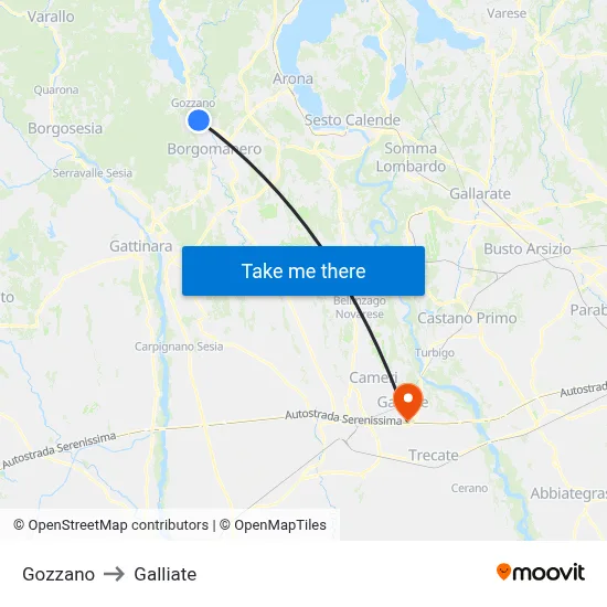 Gozzano to Galliate map