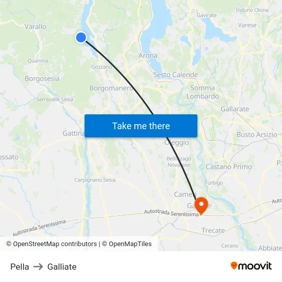 Pella to Galliate map