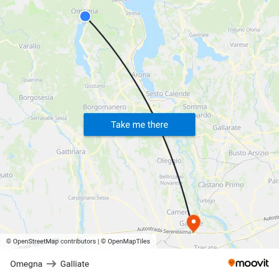 Omegna to Galliate map