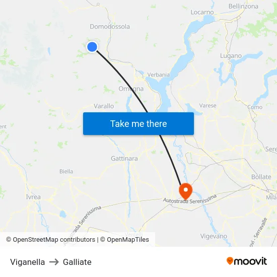 Viganella to Galliate map