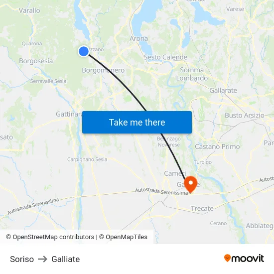 Soriso to Galliate map