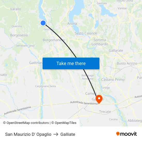 San Maurizio D' Opaglio to Galliate map