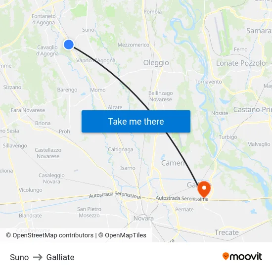 Suno to Galliate map