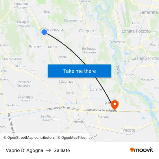 Vaprio D' Agogna to Galliate map