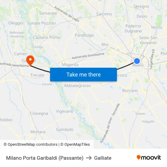 Milan Porta Garibaldi (Passante) to Galliate map