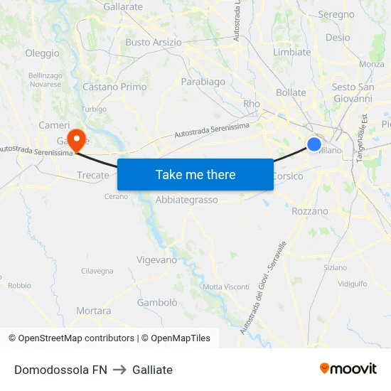 Domodossola FN to Galliate map
