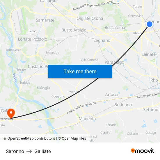 Saronno to Galliate map