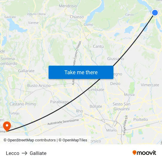 Lecco to Galliate map