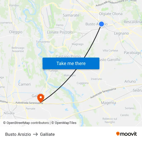 Busto Arsizio to Galliate map