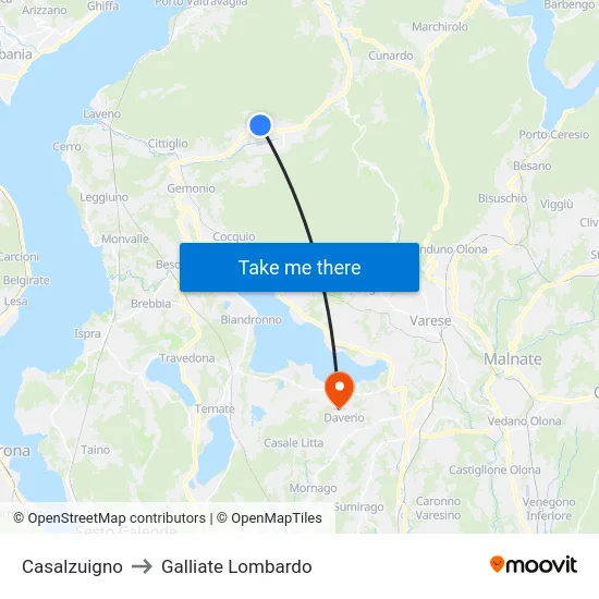 Casalzuigno to Galliate Lombardo map