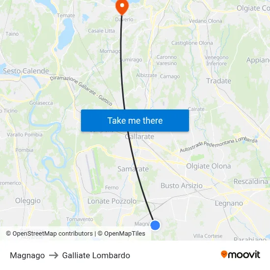 Magnago to Galliate Lombardo map