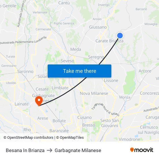 Besana In Brianza to Garbagnate Milanese map