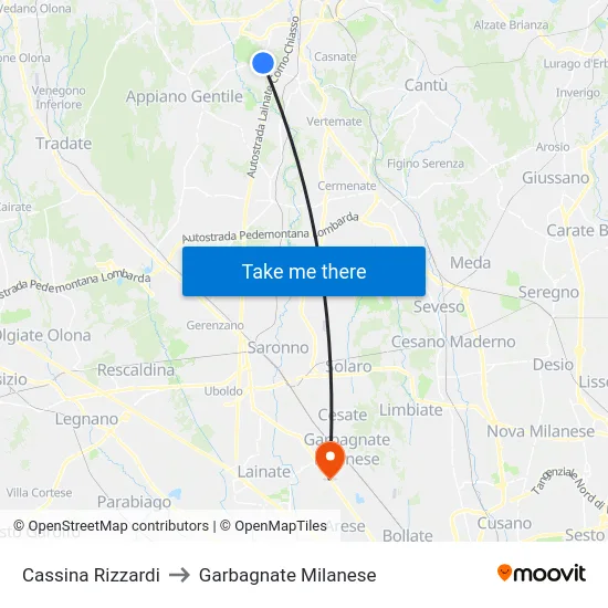 Cassina Rizzardi to Garbagnate Milanese map