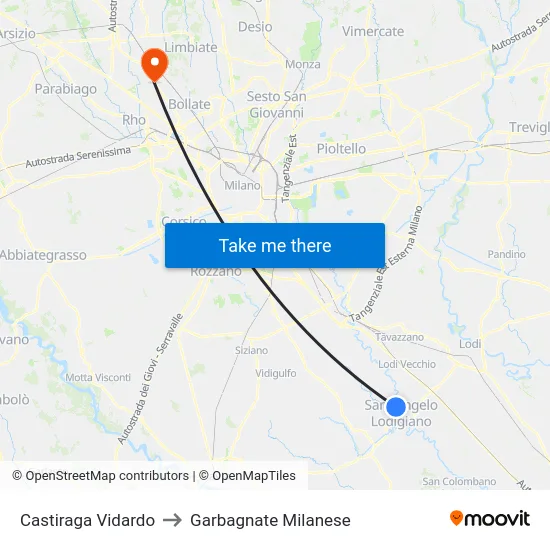 Castiraga Vidardo to Garbagnate Milanese map