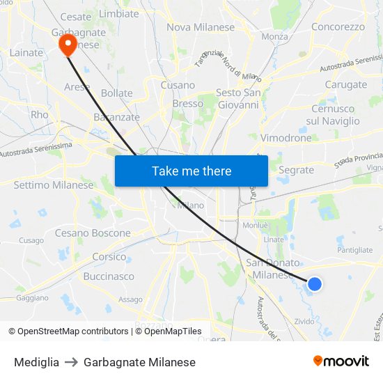 Mediglia to Garbagnate Milanese map