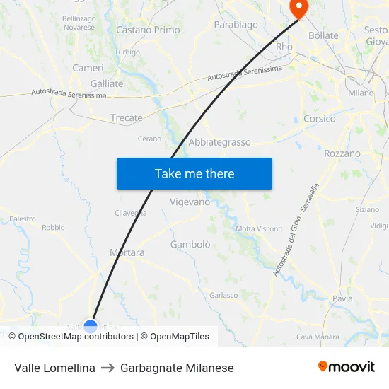Valle Lomellina to Garbagnate Milanese map