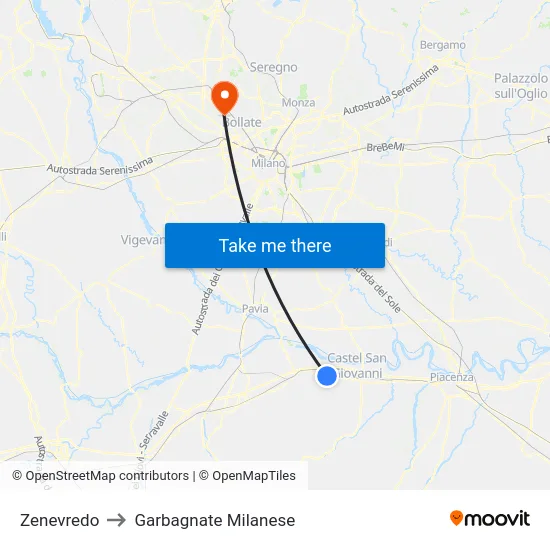 Zenevredo to Garbagnate Milanese map