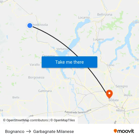 Bognanco to Garbagnate Milanese map