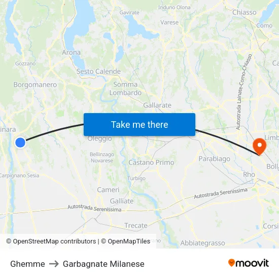 Ghemme to Garbagnate Milanese map