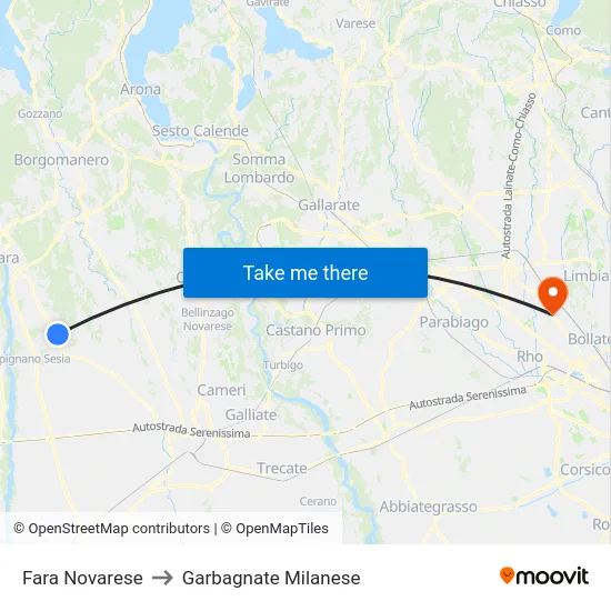Fara Novarese to Garbagnate Milanese map