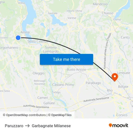 Paruzzaro to Garbagnate Milanese map