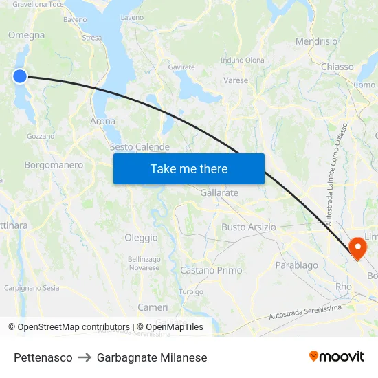 Pettenasco to Garbagnate Milanese map