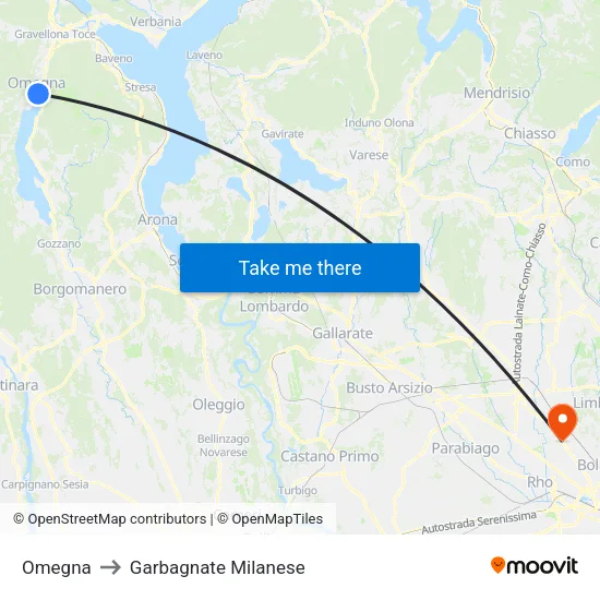 Omegna to Garbagnate Milanese map