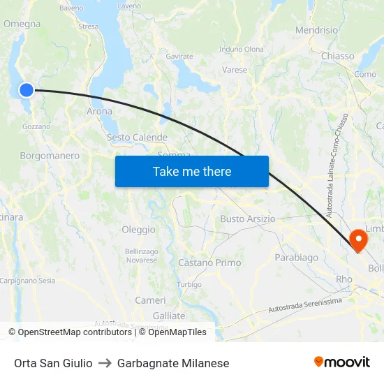 Orta San Giulio to Garbagnate Milanese map