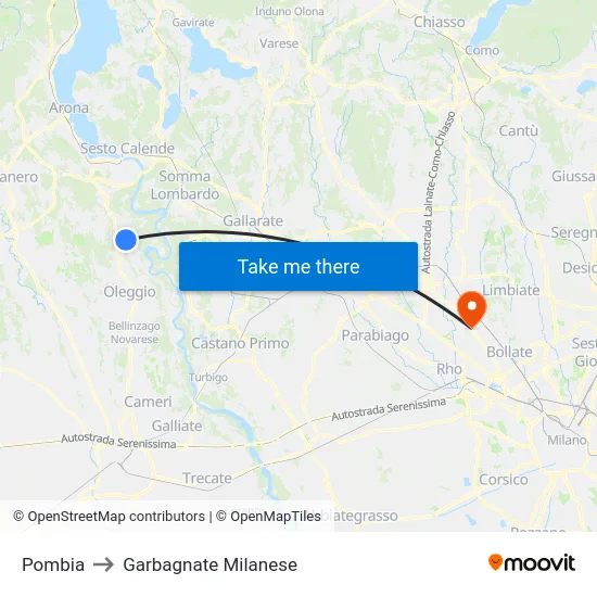 Pombia to Garbagnate Milanese map