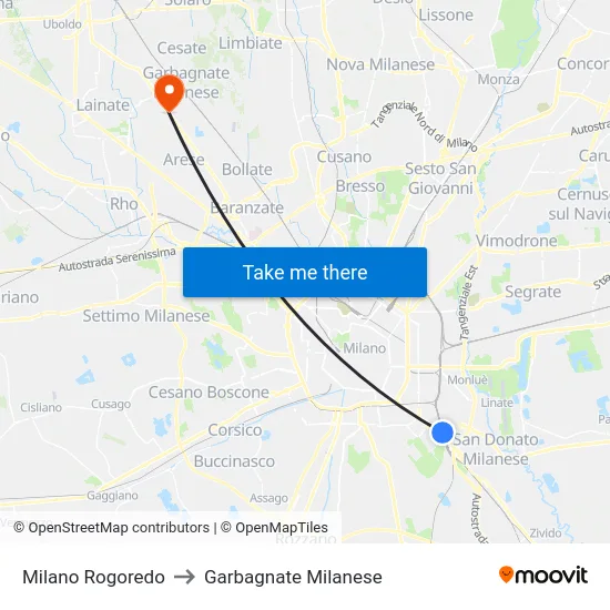 Milano Rogoredo to Garbagnate Milanese map