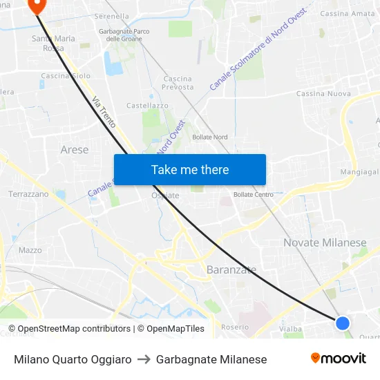 Milano Quarto Oggiaro to Garbagnate Milanese map