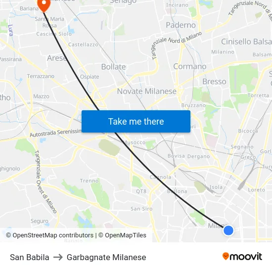 San Babila to Garbagnate Milanese map
