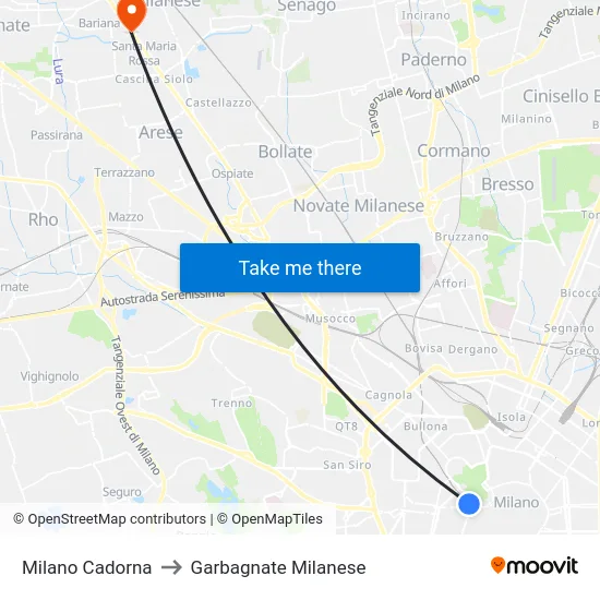 Milano Cadorna to Garbagnate Milanese map