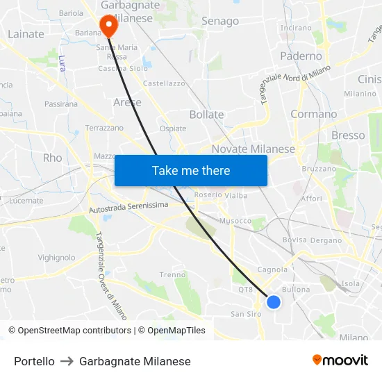 Portello to Garbagnate Milanese map
